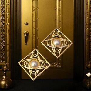 Gold Pearl Statement Earrings